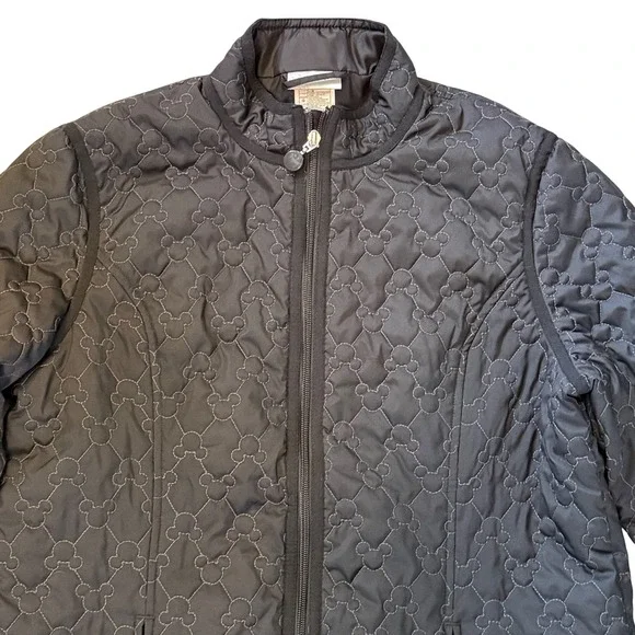 Walt Disney World Quilted Mickey Mouse Jacket Women's Size L Black Full Zip - Picture 2 of 6